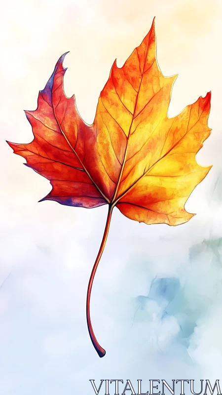 Maple leaf illustration in warm red orange autumn gradient