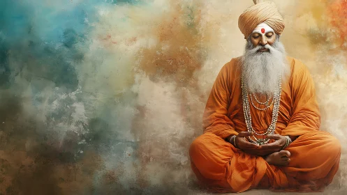 Saffron sage folds time into stillness beside painted clouds