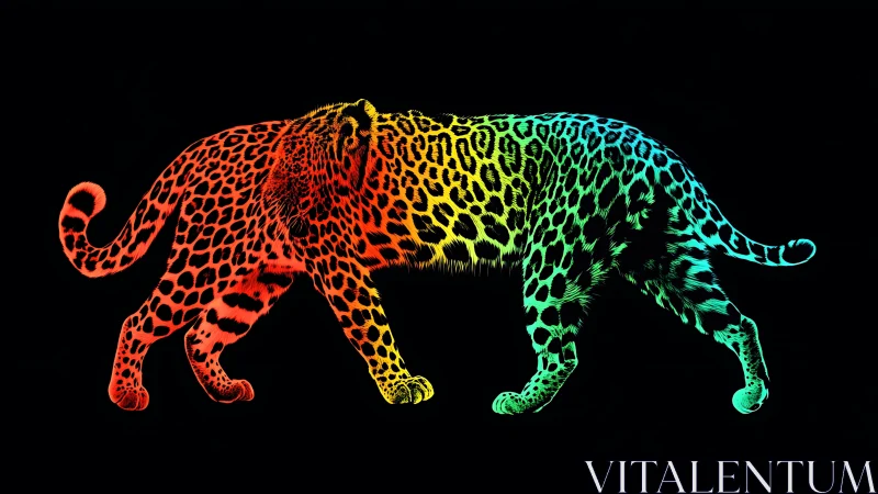 Neon gradient feline figure on black background.