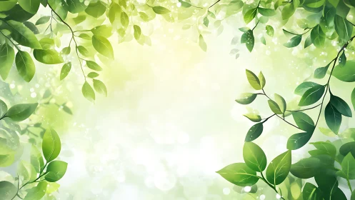 Gentle green leaves framing a soft, sunlit forest glow.