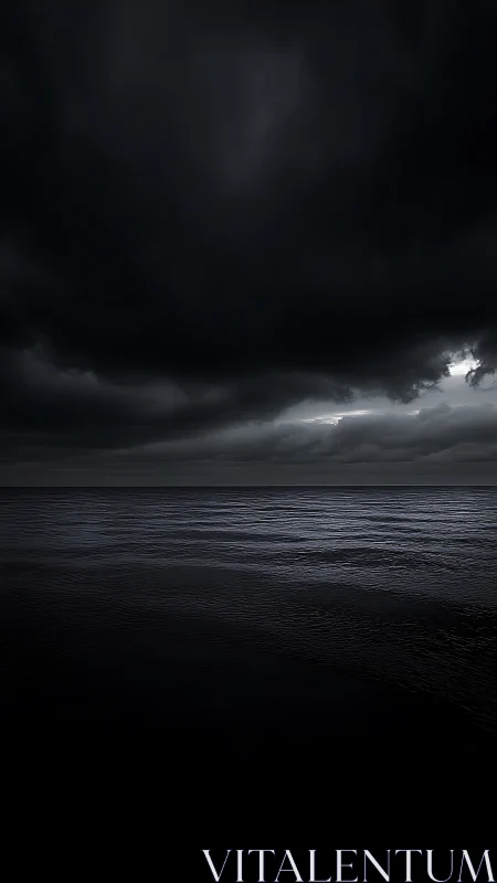 Storm-laden horizon over dark minimalist seascape panorama.