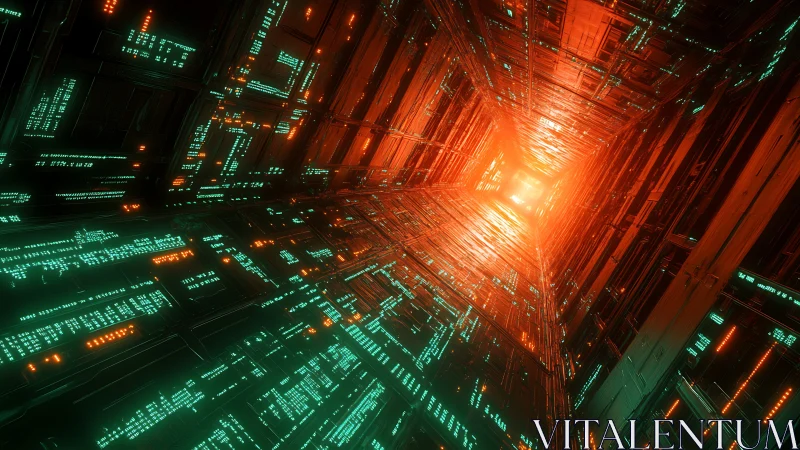 Glowing data tunnel draws you into a radiant digital horizon
