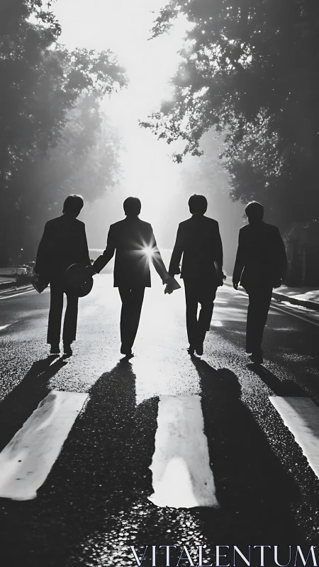 Four Friends Walking Together Down a Sunlit Path