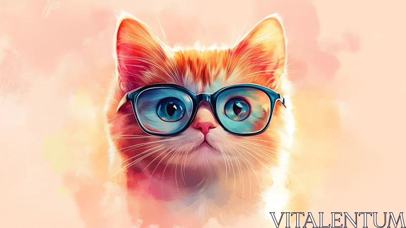 Adorable Orange Cat in Cozy Blue Glasses
