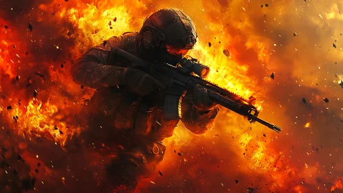 Tactical Operative in Incendiary Environment with Precision Weaponry.