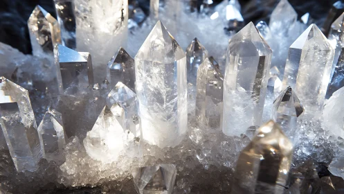 Quartz crystal cluster catches hard white studio light.