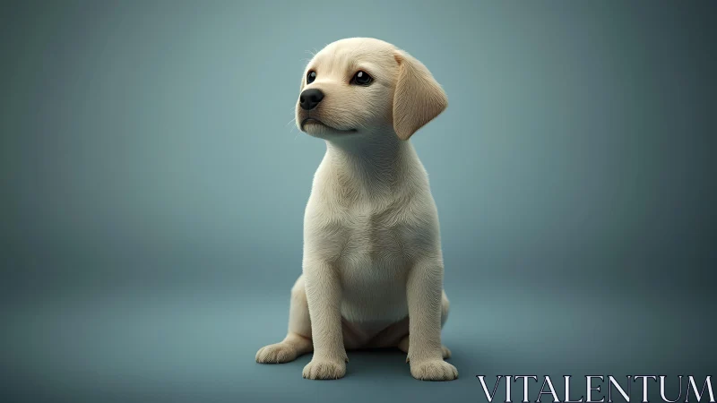 Adorable Labrador Puppy Sitting in Studio, Realistic Portrait Style.