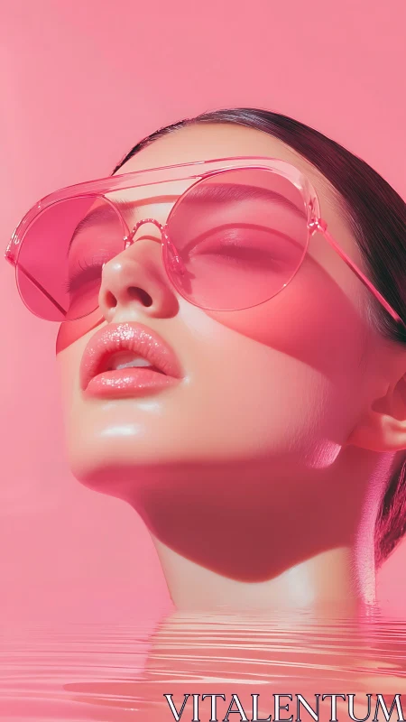 Glossy pink portrait with reflective waterline minimalism.