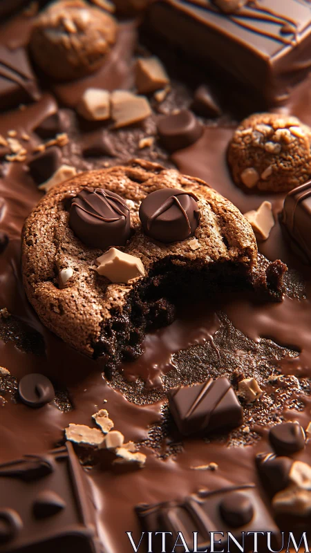 Cookie tidal wave on molten chocolate dreamscape.