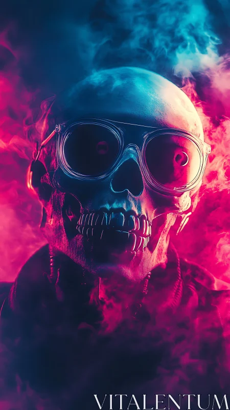 Neon skull in glowing goggles sparks bold, electric energy