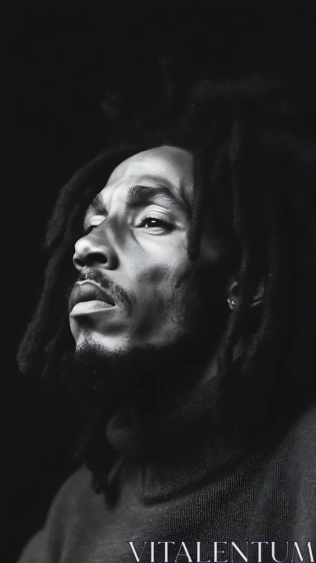 Monochrome low-key portrait with raking light sculpted gaze.