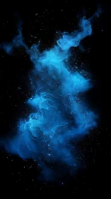 Blue cosmic nebula cloud with glowing dust in space.