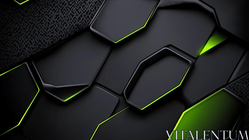 Black geometric tech panels with neon green edge lighting.