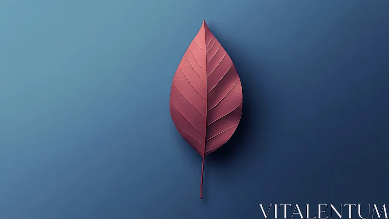 Minimalist red leaf contrasts smooth blue gradient background.