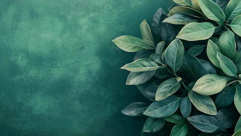 Whispering emerald leaves against a dreamy teal hush wall.