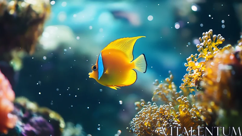 Bright reef wanderer gliding through a sparkling sea world.