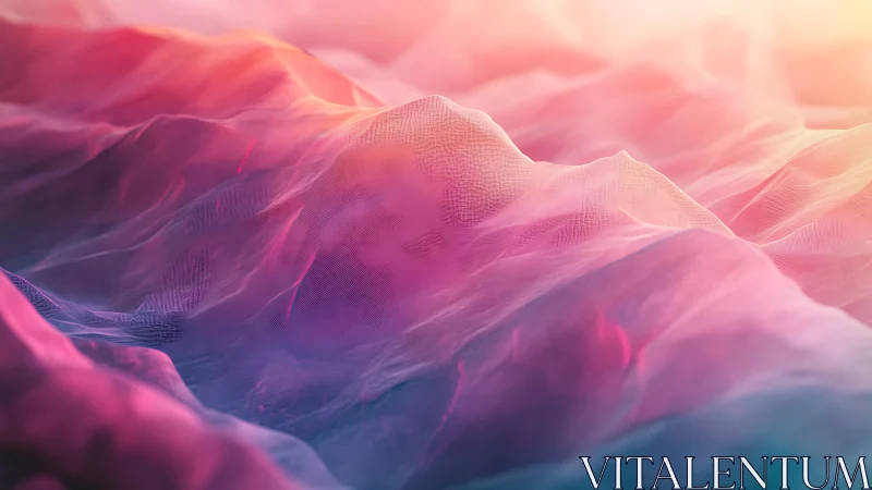 Abstract gradient terrain with soft mesh-like surfaces.