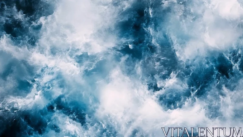Turbulent oceanic foam field in high-contrast aerial capture.