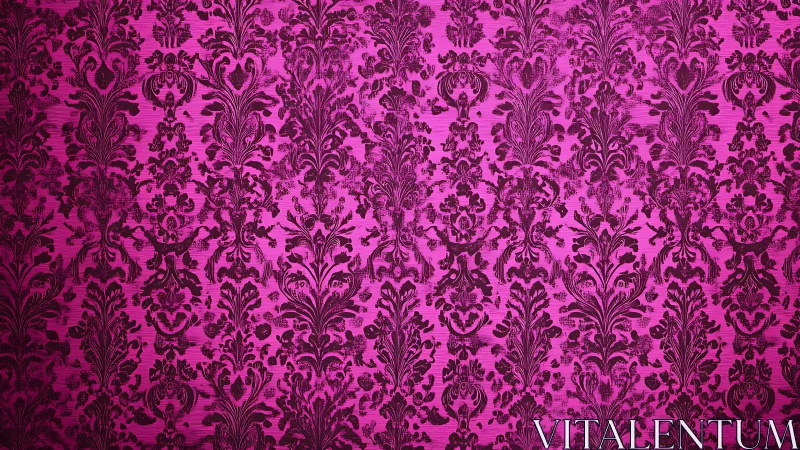 Velvet noir damask on neon magenta ballroom wallpaper.