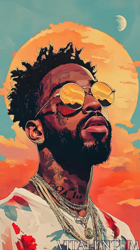 Sunlit swagger under a painted sky of gold and coral.