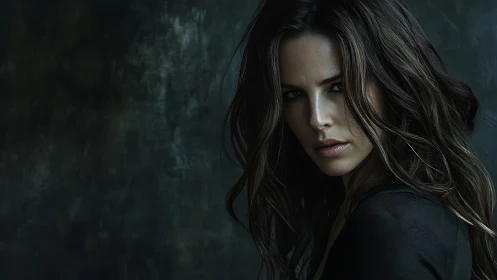 Moody portrait of defiant woman in shadowed studio light.