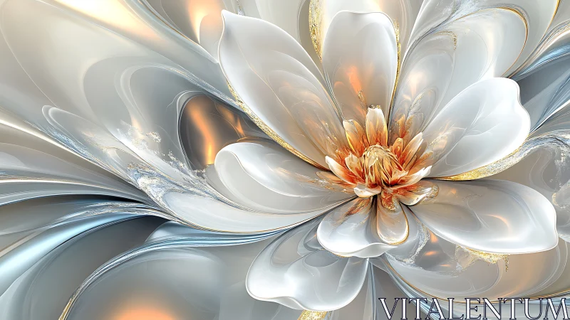 Fractal floral structure with metallic white and gold petals.