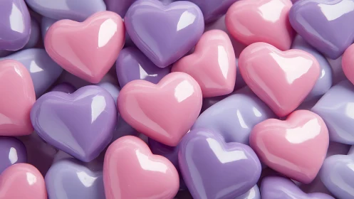 Glossy Pink and Purple Hearts Glow Together.