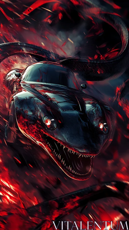 Serpentine supercar fusion surging through crimson chaos.
