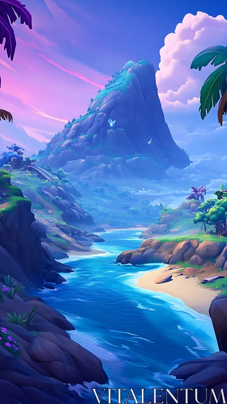 Majestic Blue Peak Over Coastal Paradise.