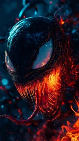 Molten monster grin glowing through the electric shadows.