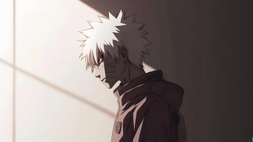 Brooding white‑haired warrior in a blade of lonely light.