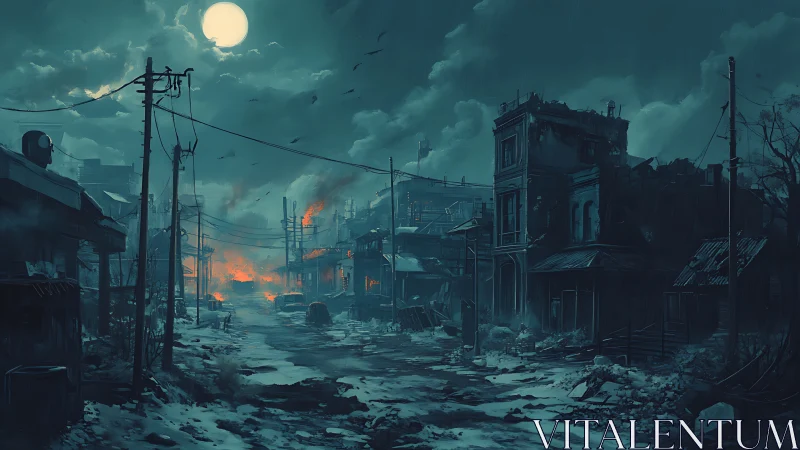 Moonlit Ruinway Under Embered Skies of the Silent City.