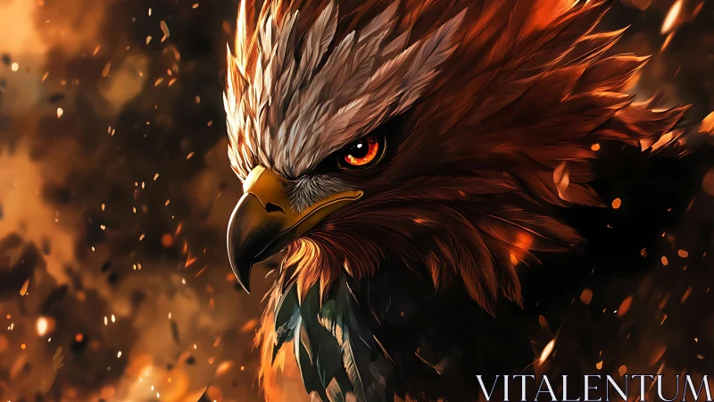 Majestic Eagle in Fiery Abstract Digital Art Style.