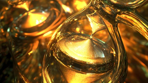 Golden Hourglass Close-Up with Glowing Abstract Lighting.
