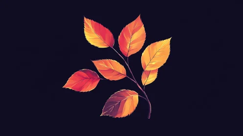 Autumn branch illustration isolates warm gradient leaves on black