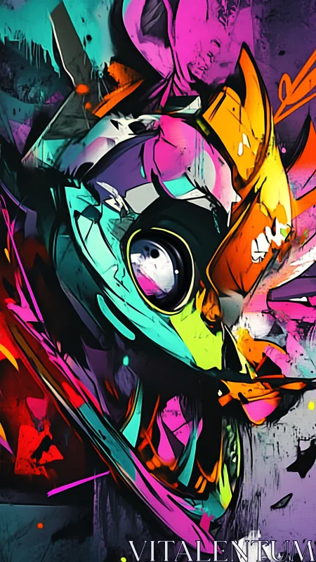 Wild neon creature bursts from a vivid urban dreamscape.