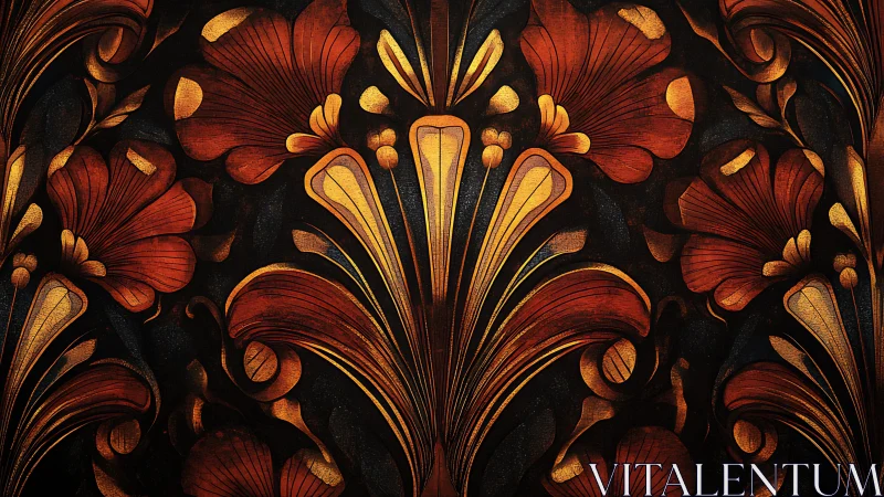 Ornate copper floral arabesque with radiant metallic highlights.