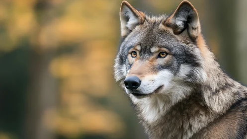 Autumn light braids through the watchful gaze of a wolf