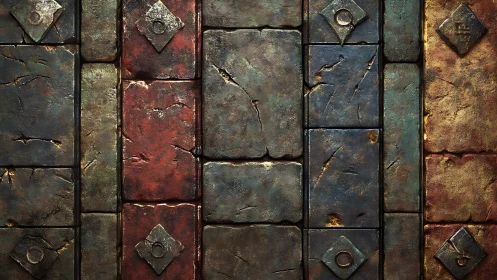 Vertical textured stone tiles form a cracked patterned wall