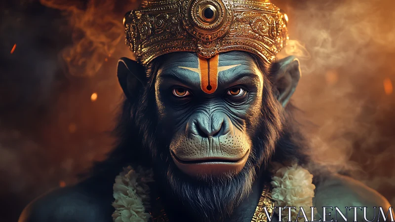 Majestic warrior monkey deity crowned in molten gold.