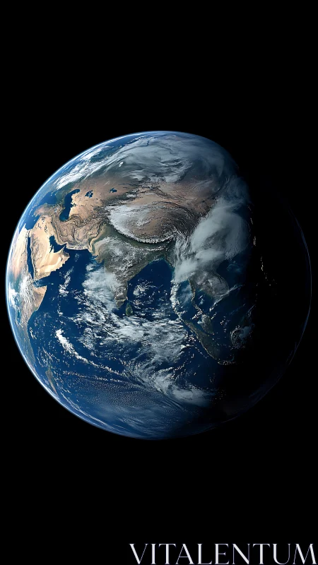 Earth from space with Asia, India and oceans in view.