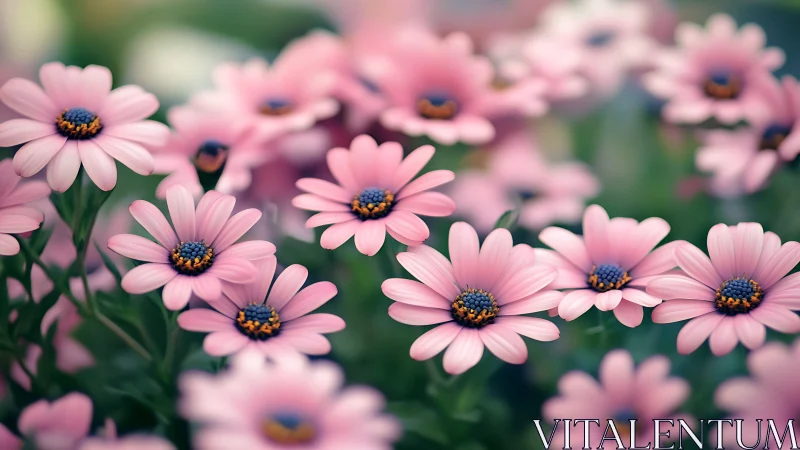 Pink daisy flowers in garden setting with selective focus.