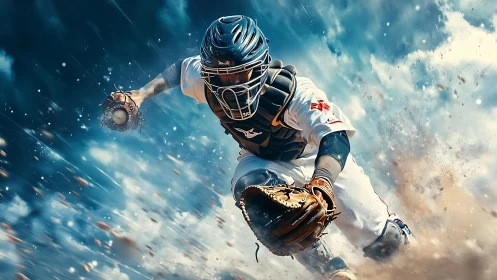 Catcher rockets through dust clouds to snatch the blazing ball