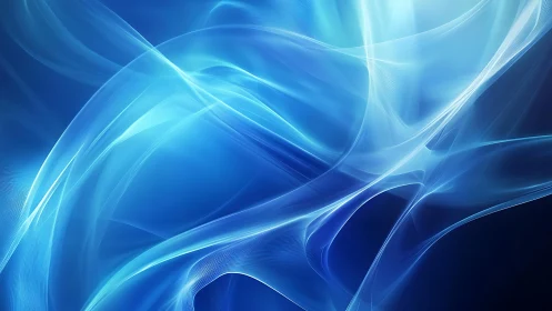 Flowing Abstract Blue Light Waves Digital Art Background.