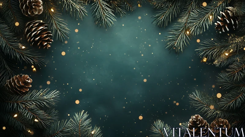 Fir boughs lean inward while golden winter dust quietly gathers