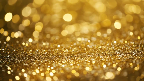 Macro bokeh study of reflective golden glitter particles field