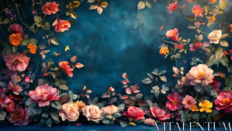 Floral Abundance Against Teal: Ornamental Layering on Dark.