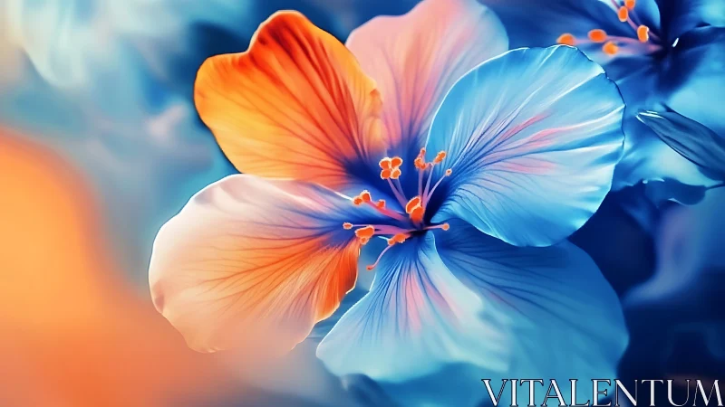 Hibiscus Flowers with Gradient Orange to Blue Petals.