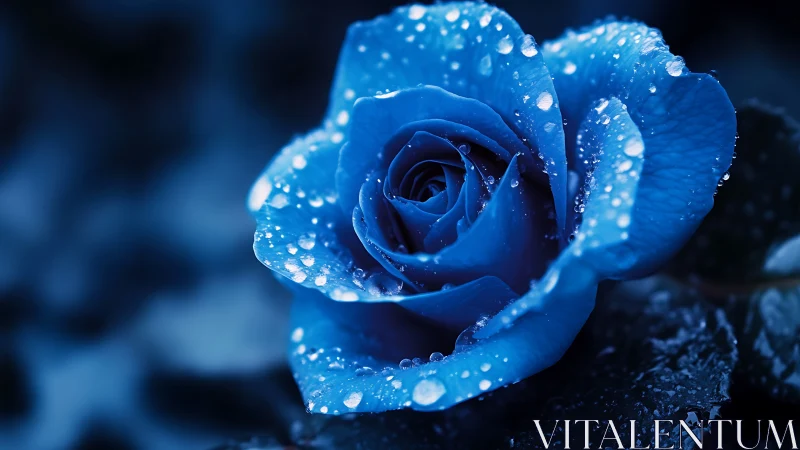 A Glistening Blue Rose with Jeweled Dewdrops