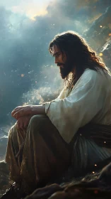 Digital painting of contemplative robed figure in mystic light.